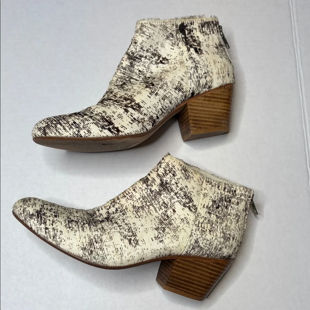 F-troupe Cream & Brown Cat Hair Leather Ankle Boots Size 38
